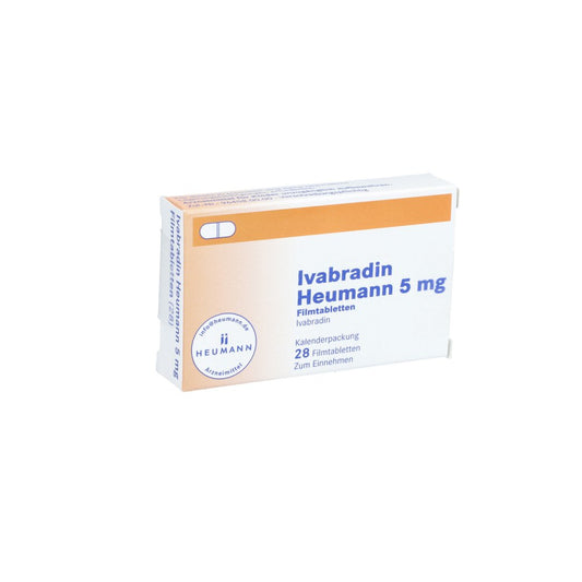 Das Produktfoto zeigt Ivabradin Heumann 5 Mg Filmtabletten (28 stk) PZN 11693294