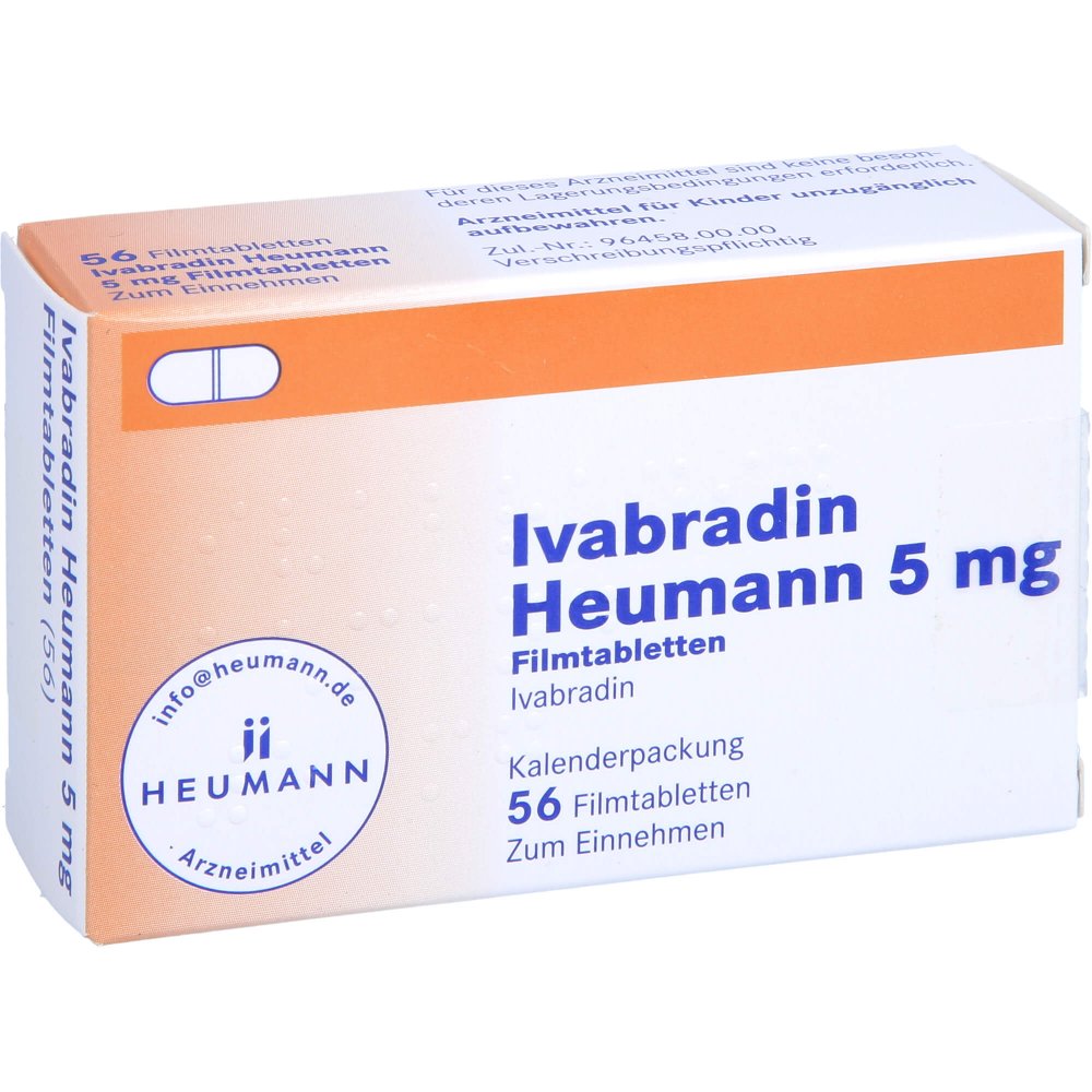 Das Produktfoto zeigt Ivabradin Heumann 5 Mg Filmtabletten (56 stk) PZN 11693302