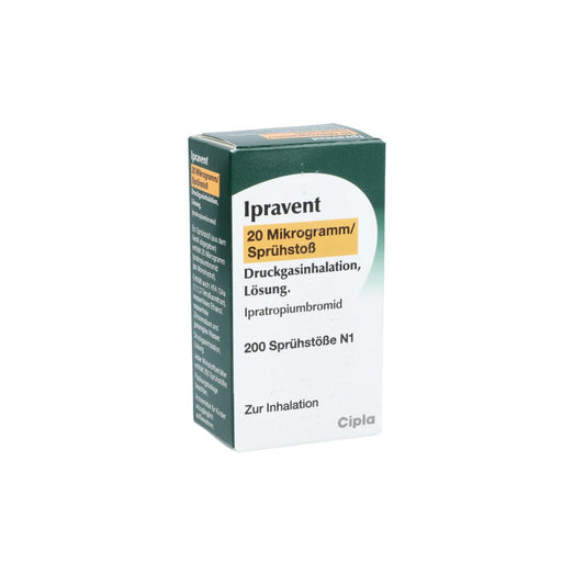 Das Produktfoto zeigt Ipravent 20 Mikrogramm/Sprühstoß Druckgasinhalat. (1 stk) PZN 11730003