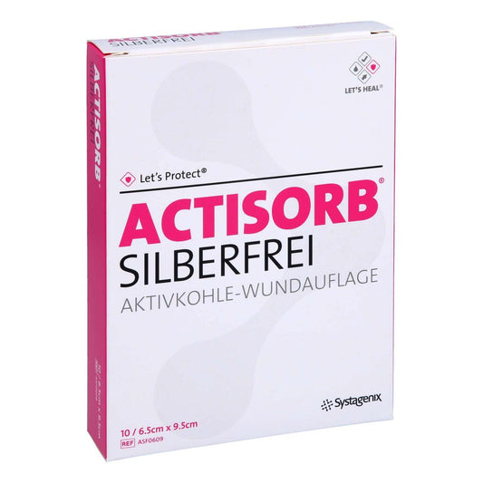 Das Produktfoto zeigt Actisorb Silberfrei 6,5x9,5 Cm Aktivkohle (10 stk) PZN 11846102