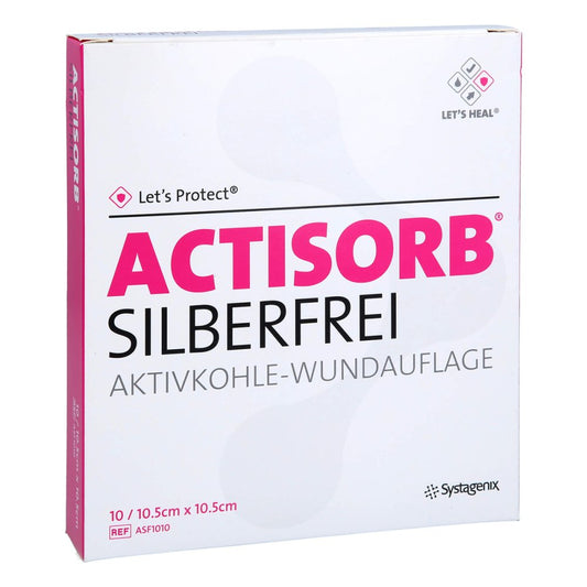 Das Produktfoto zeigt Actisorb Silberfrei 10,5x10,5 Cm Aktivkohle (10 stk) PZN 11846119