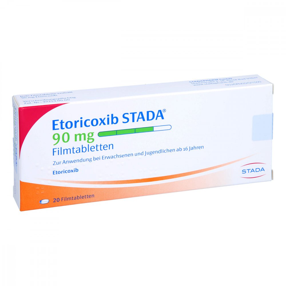 Das Produktfoto zeigt Etoricoxib Stada 90 Mg Filmtabletten (20 stk) PZN 11853042