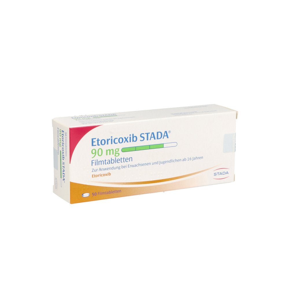 Das Produktfoto zeigt Etoricoxib Stada 90 Mg Filmtabletten (50 stk) PZN 11853059