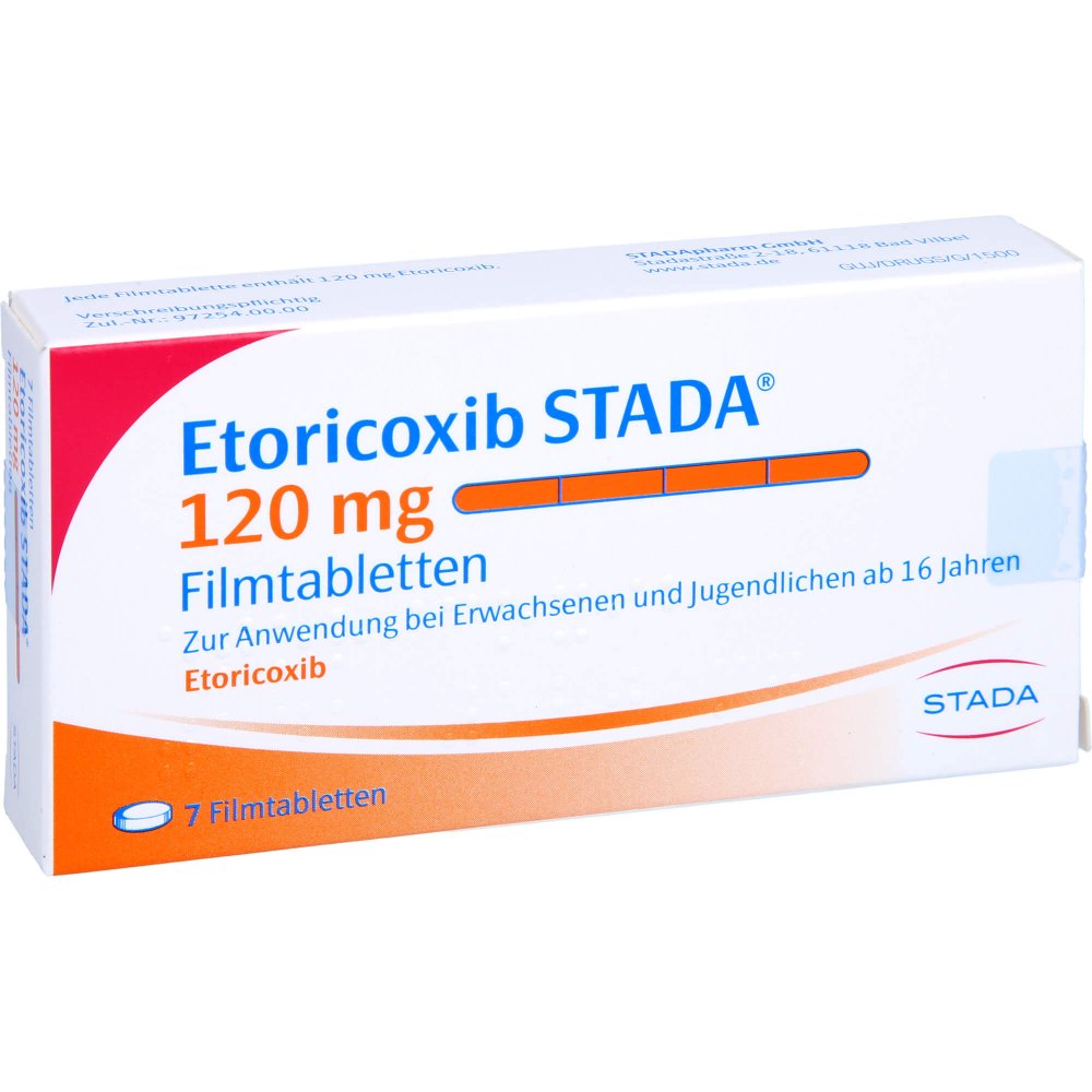 Das Produktfoto zeigt Etoricoxib Stada 120 Mg Filmtabletten (7 stk) PZN 11853071