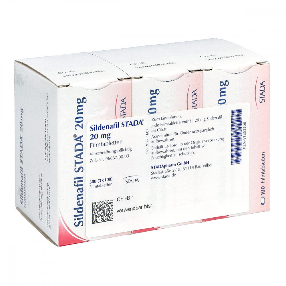 Das Produktfoto zeigt Sildenafil Stada 20 Mg Filmtabletten (3X100 stk) PZN 11853208