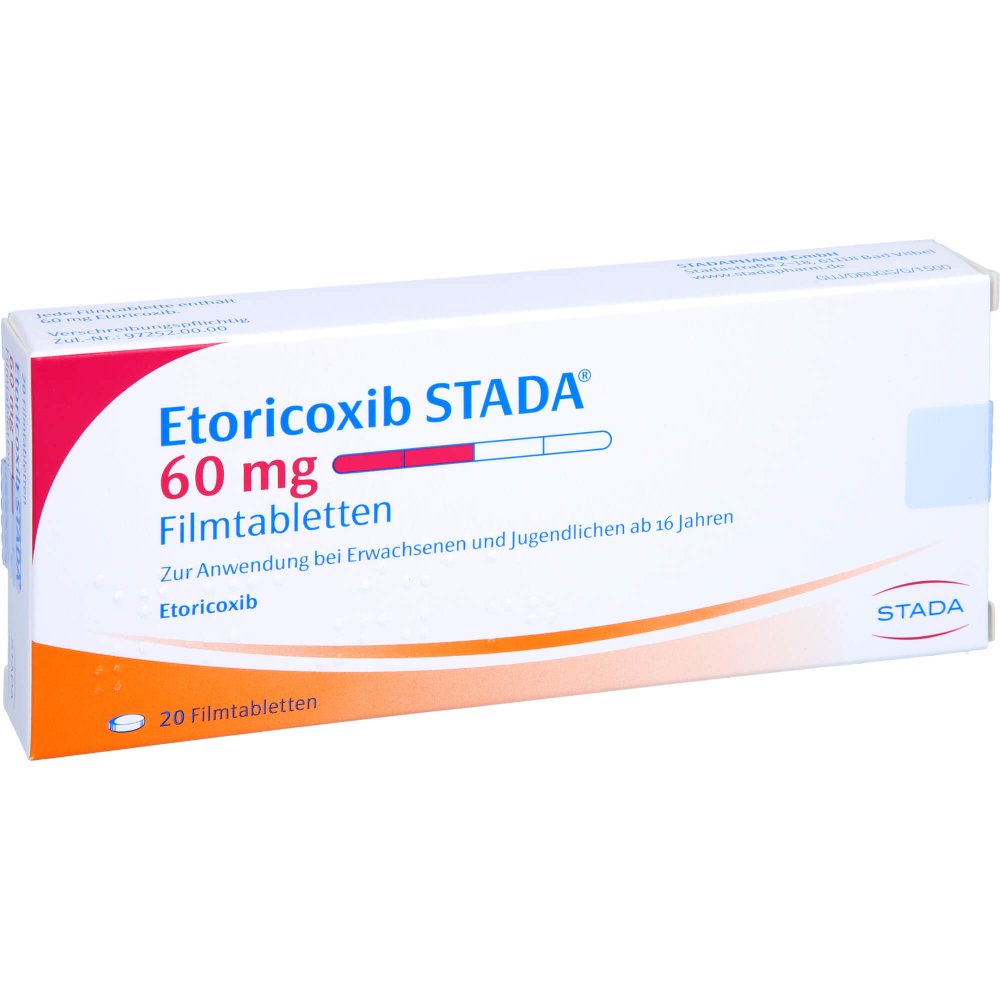 Das Produktfoto zeigt Etoricoxib Stada 60 Mg Filmtabletten (20 stk) PZN 11853303