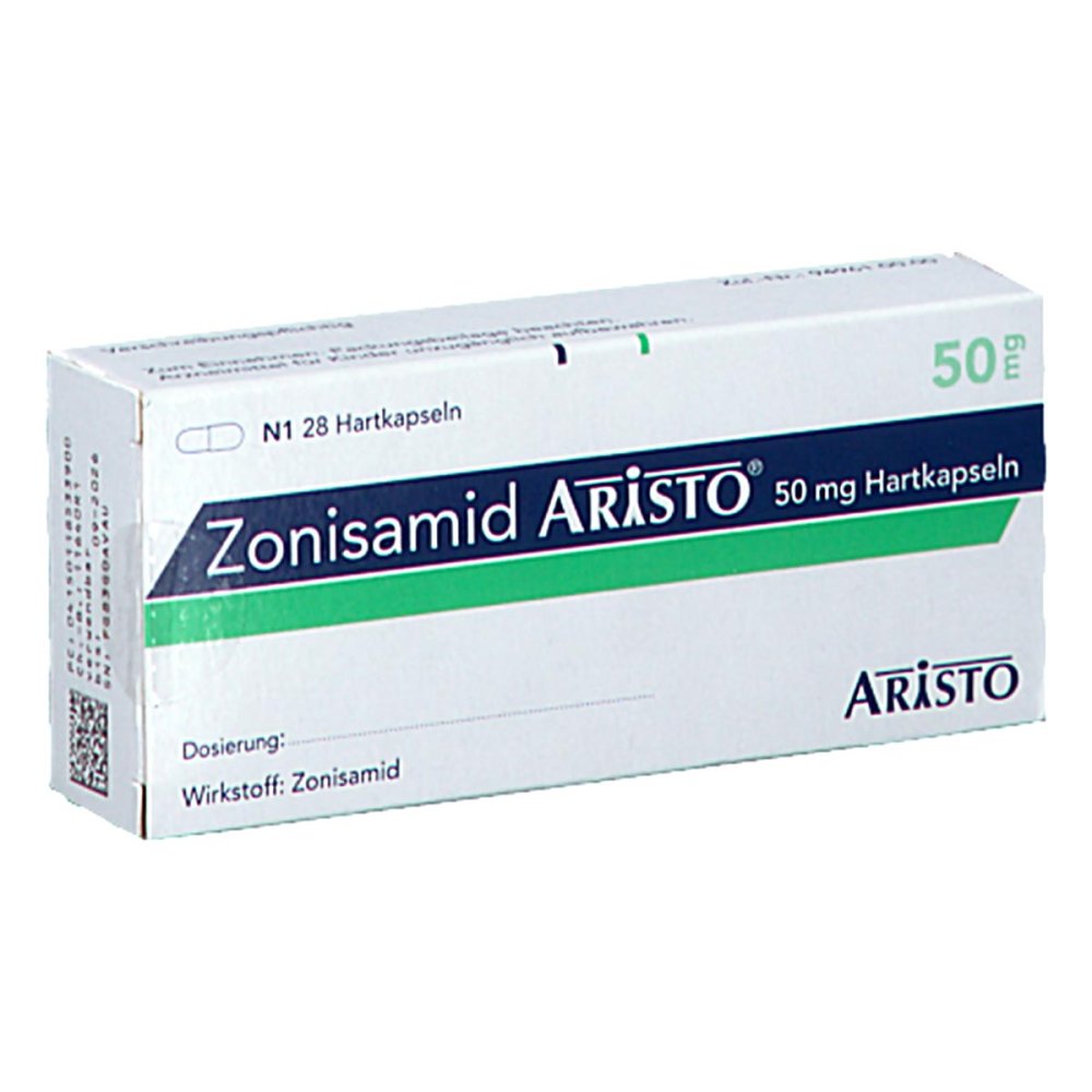 Das Produktfoto zeigt Zonisamid Aristo 50 Mg Hartkapseln (28 stk) PZN 11853390