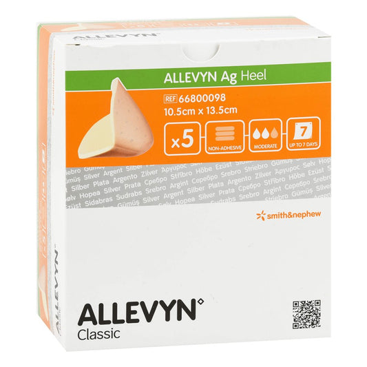 Das Produktfoto zeigt Allevyn Ag Heel Schaumstoff Fersenverb.10,5x13,5cm (5 stk) PZN 11853697