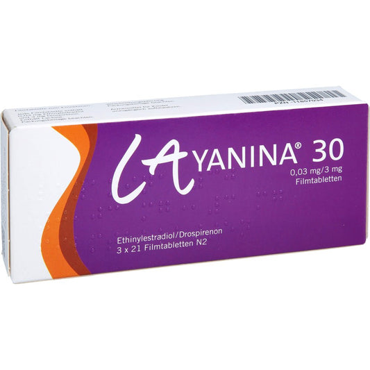 Das Produktfoto zeigt Layanina 30 0,03 Mg/3 Mg Filmtabletten (3X21 stk) PZN 11857034