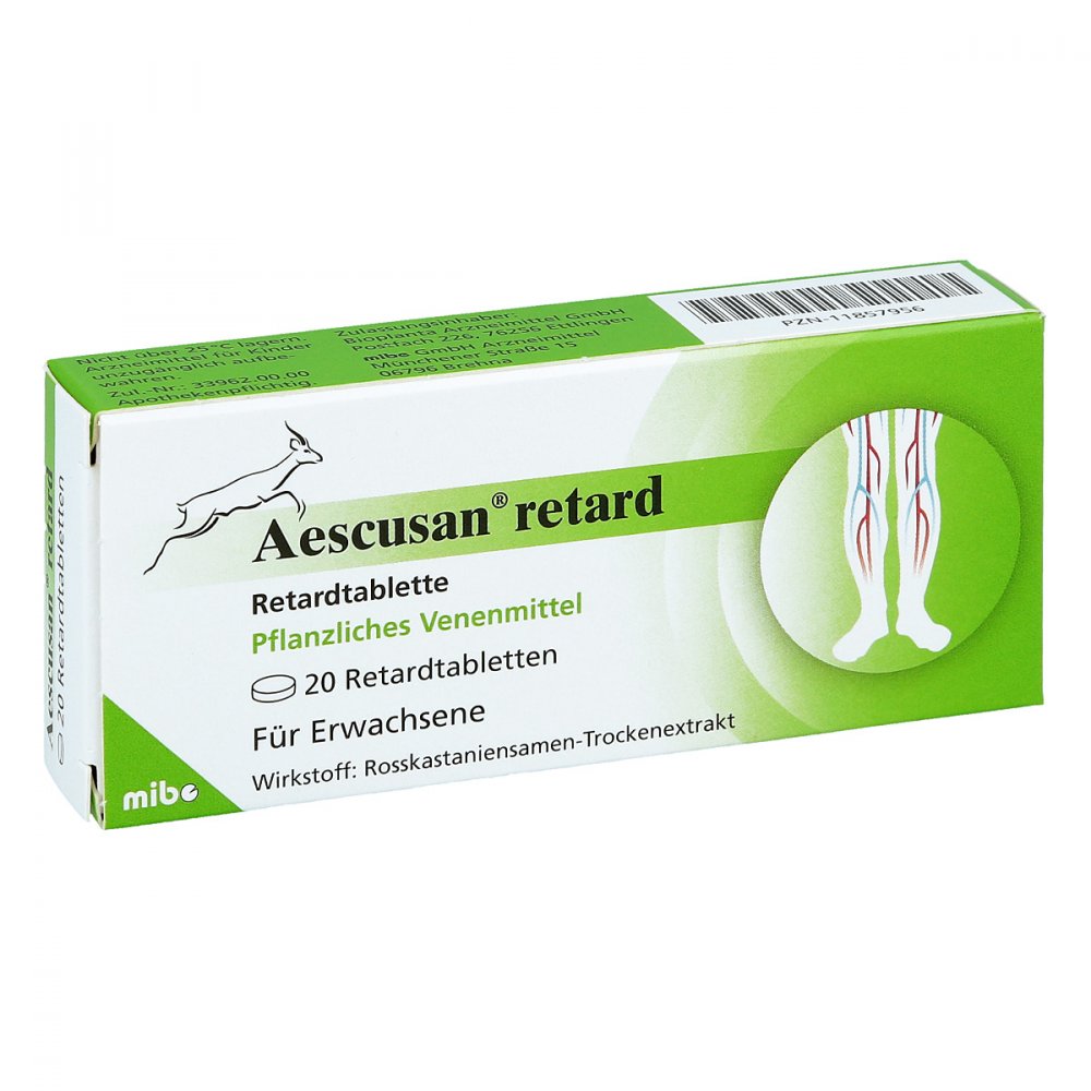 Das Produktfoto zeigt Aescusan Retard Retardtabletten (20 stk) PZN 11857956