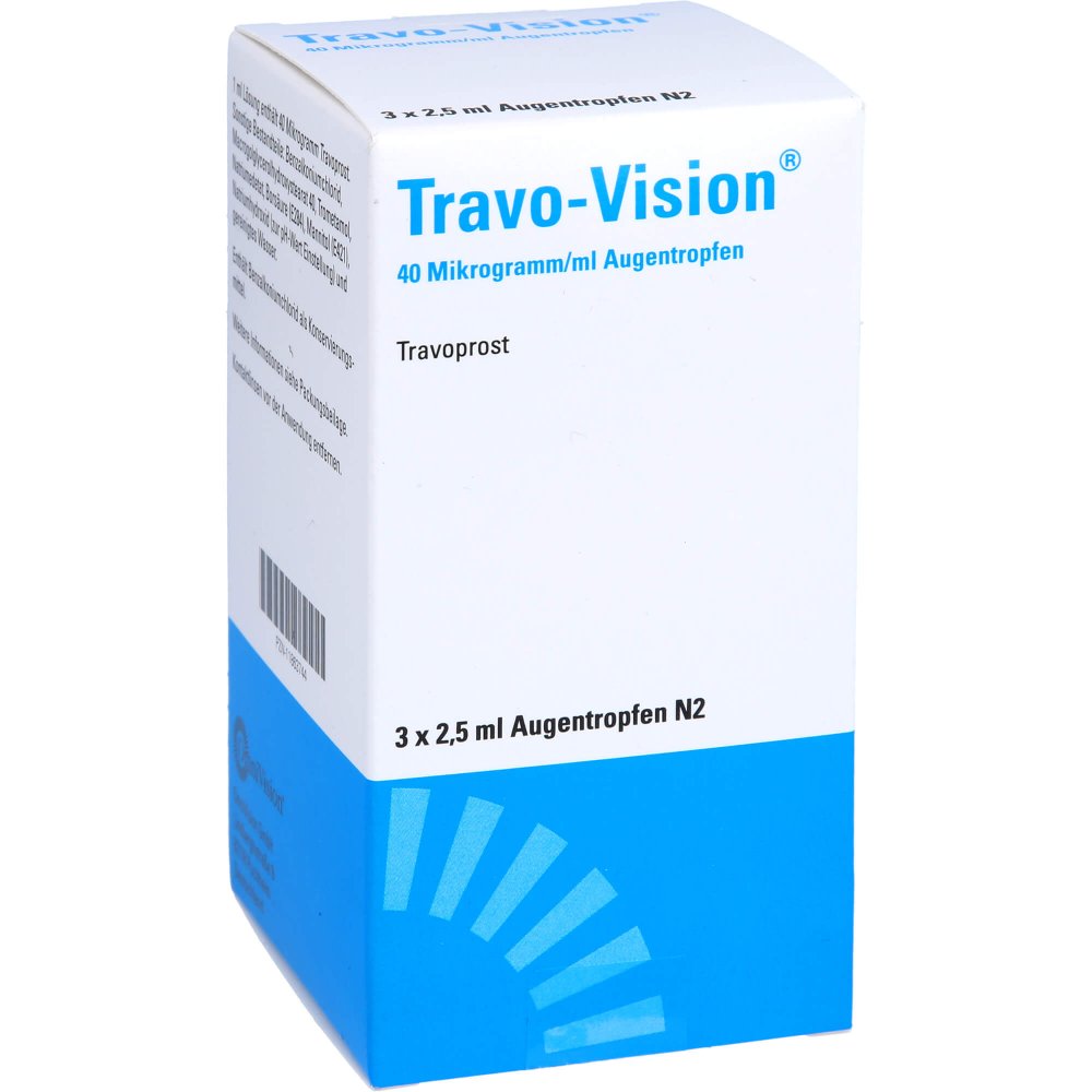Das Produktfoto zeigt Travo-Vision 40 Mikrogramm/Ml Augentropfen (3X2.5 ml) PZN 11863744