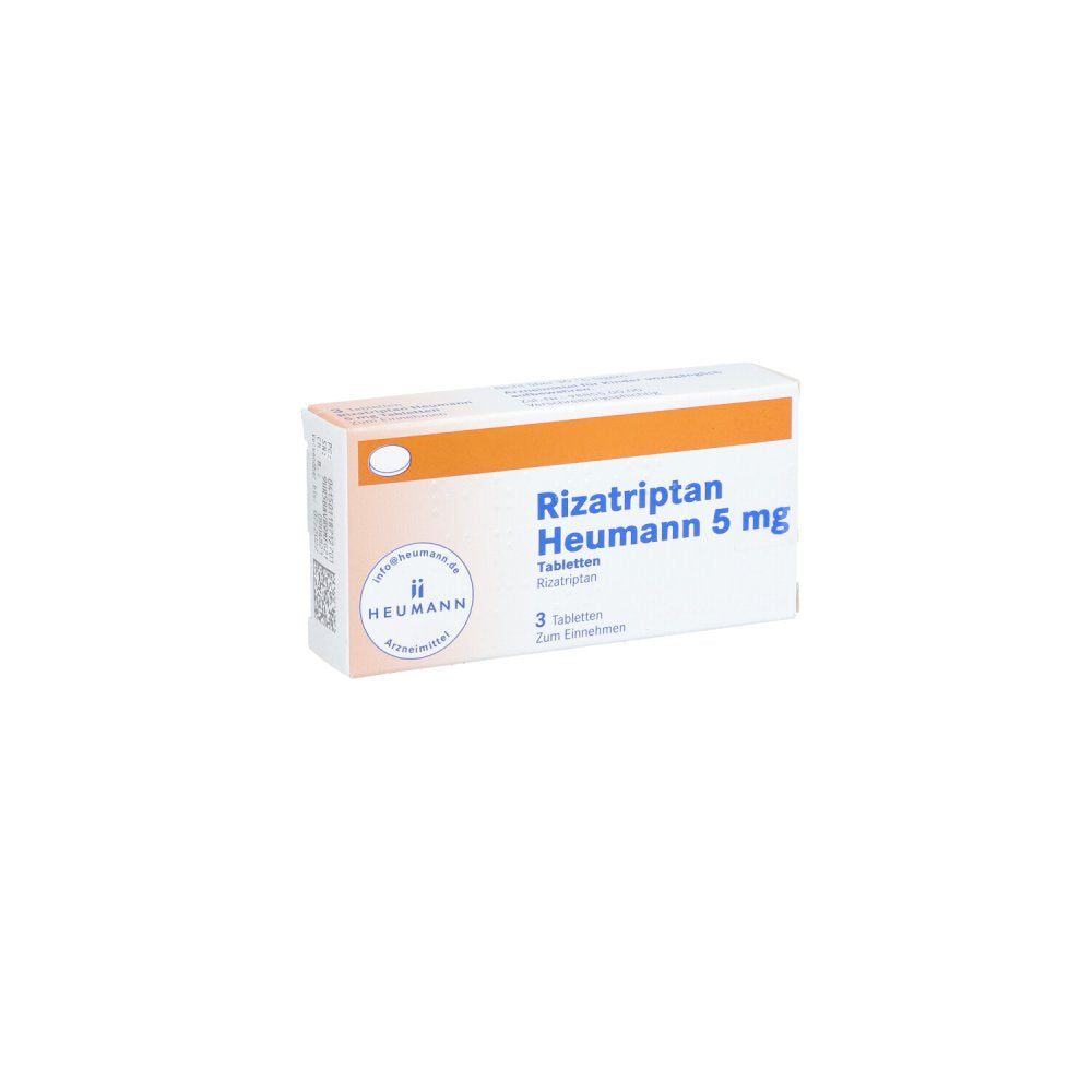 Das Produktfoto zeigt Rizatriptan Heumann 5 Mg Tabletten (3 stk) PZN 11871270