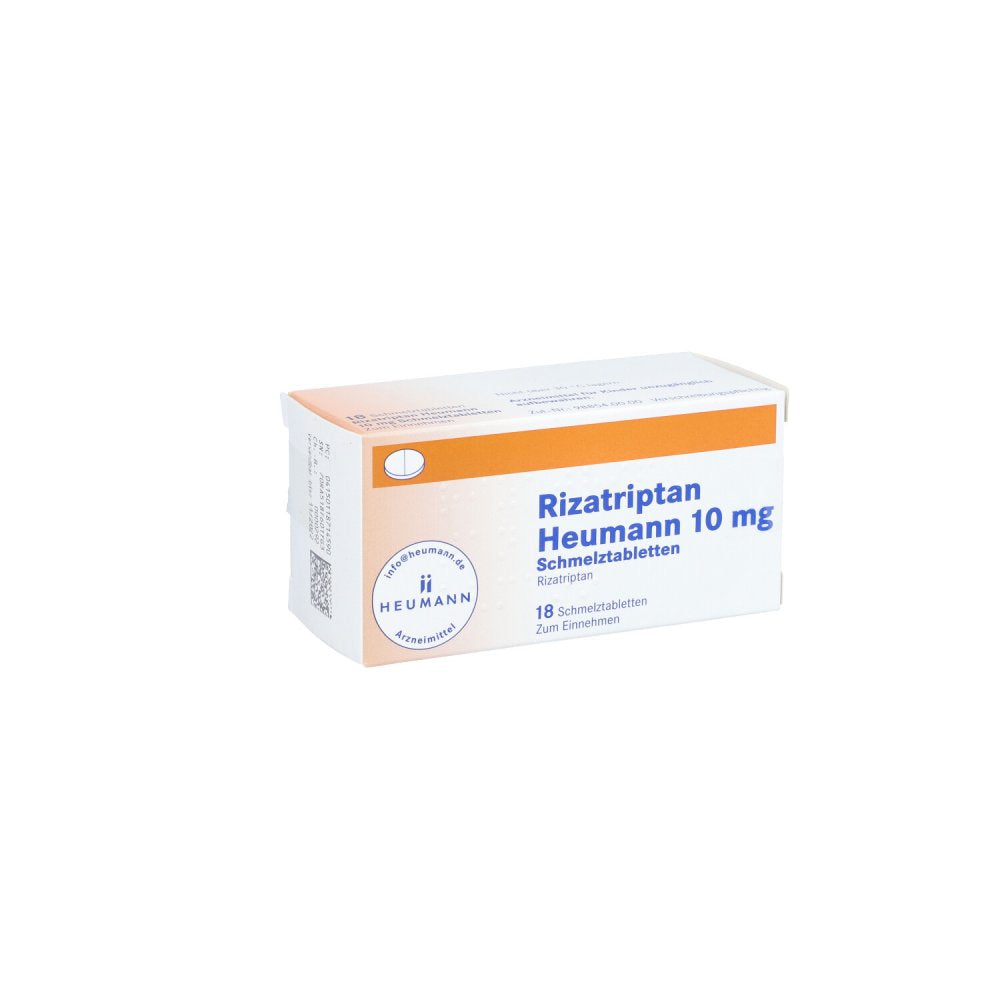Das Produktfoto zeigt Rizatriptan Heumann 10 Mg Schmelztabletten (18 stk) PZN 11871459