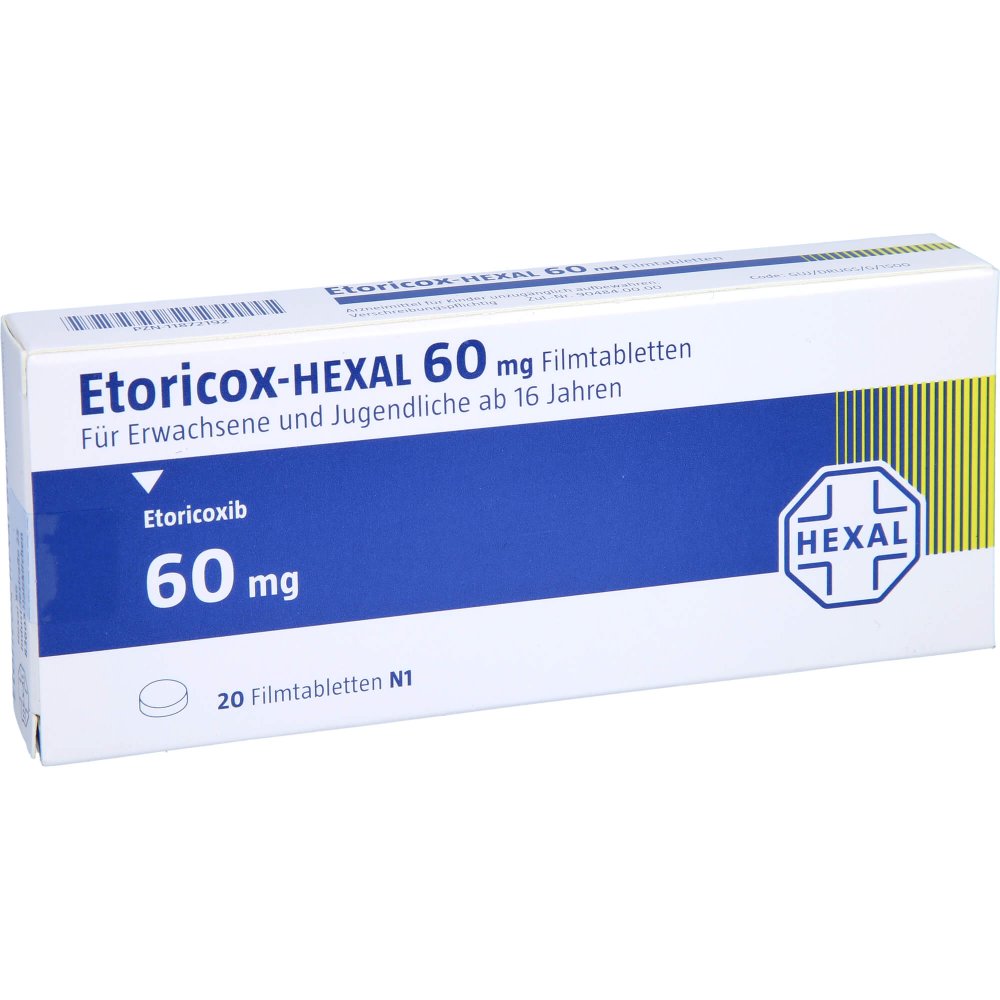 Das Produktfoto zeigt Etoricox-Hexal 60 Mg Filmtabletten (20 stk) PZN 11872192