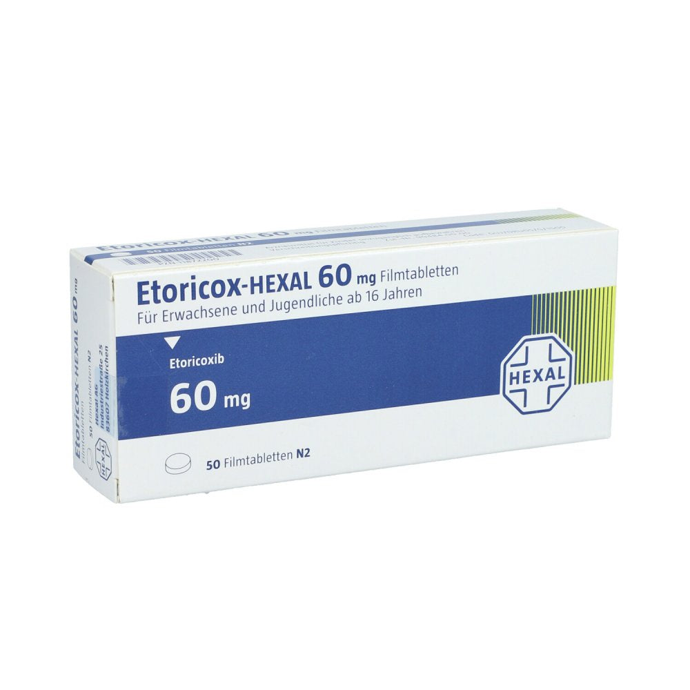 Das Produktfoto zeigt Etoricox-Hexal 60 Mg Filmtabletten (50 stk) PZN 11872200