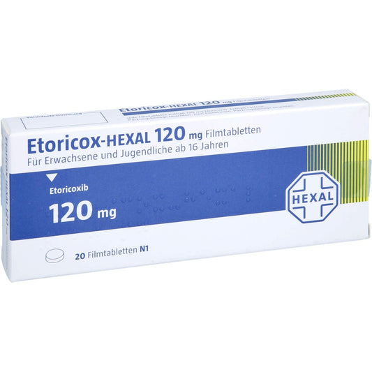 Das Produktfoto zeigt Etoricox-Hexal 120 Mg Filmtabletten (20 stk) PZN 11872341
