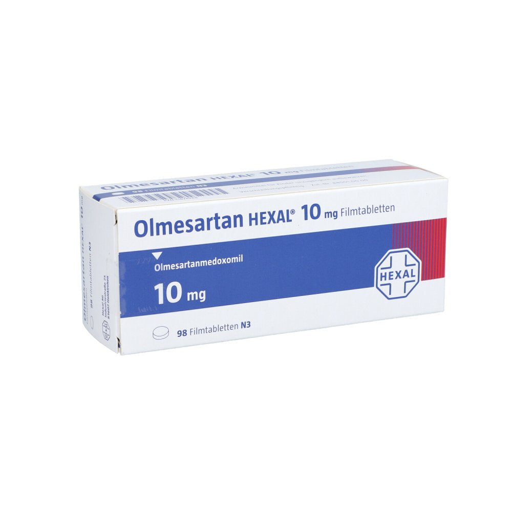 Das Produktfoto zeigt Olmesartan Hexal 10 Mg Filmtabletten (98 stk) PZN 11874788