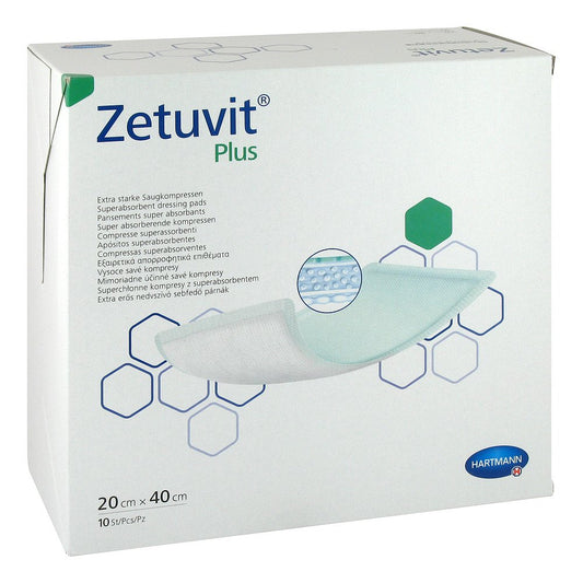 Das Produktfoto zeigt Zetuvit Plus Extrastarke Saugkompr.Steril 20x40 Cm (10 stk) PZN 11874914