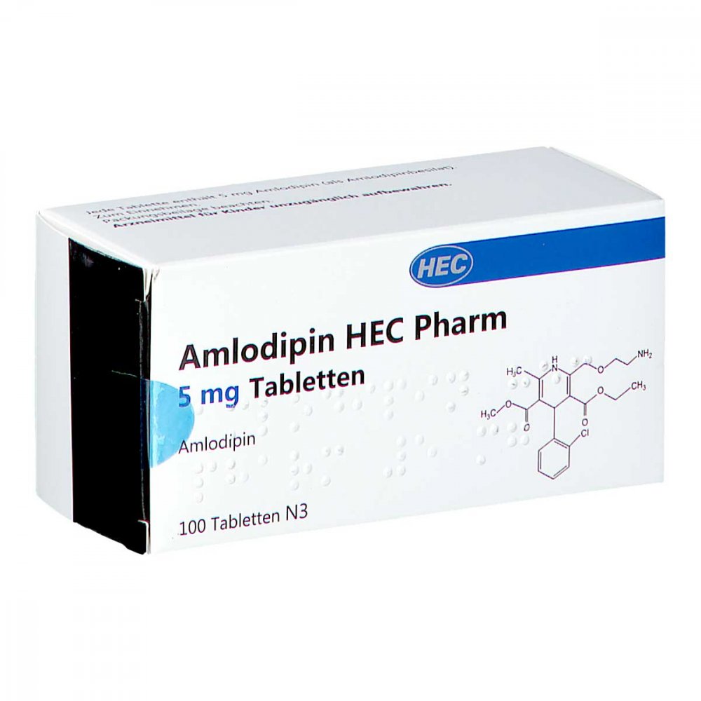 Das Produktfoto zeigt Amlodipin Hec Pharm 5 Mg Tabletten (100 stk) PZN 11882629