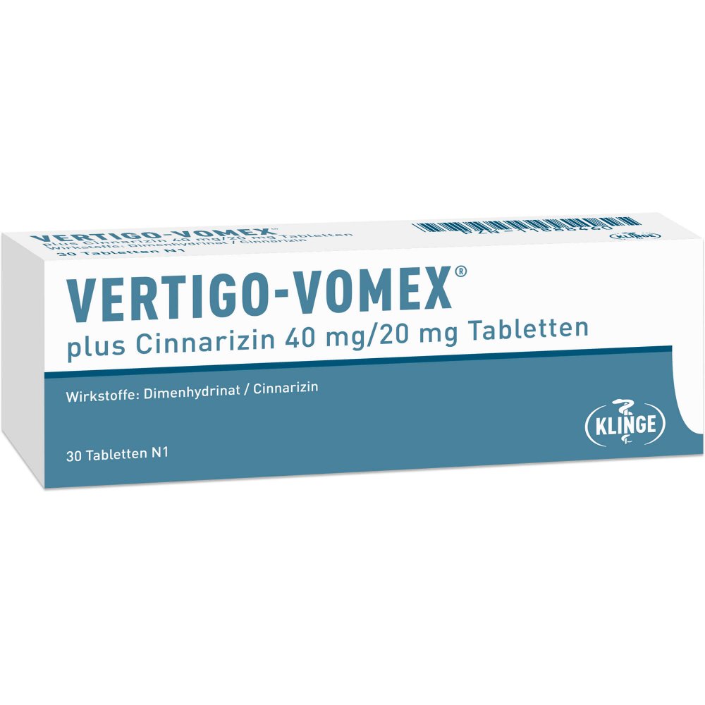 Das Produktfoto zeigt Vertigo Vomex Plus Cinnarizin 40 Mg/20 Mg Tabl. (30 stk) PZN 11888460