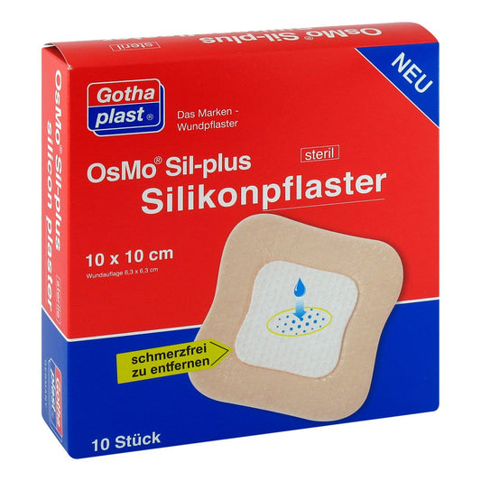 Das Produktfoto zeigt Osmo Sil-Plus Silikonpflaster 10x10 Cm Steril (10 stk) PZN 11896933