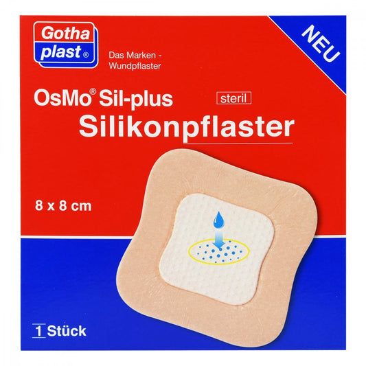 Das Produktfoto zeigt Osmo Sil-Plus Silikonpflaster 8x8 Cm Steril (1 stk) PZN 11896956