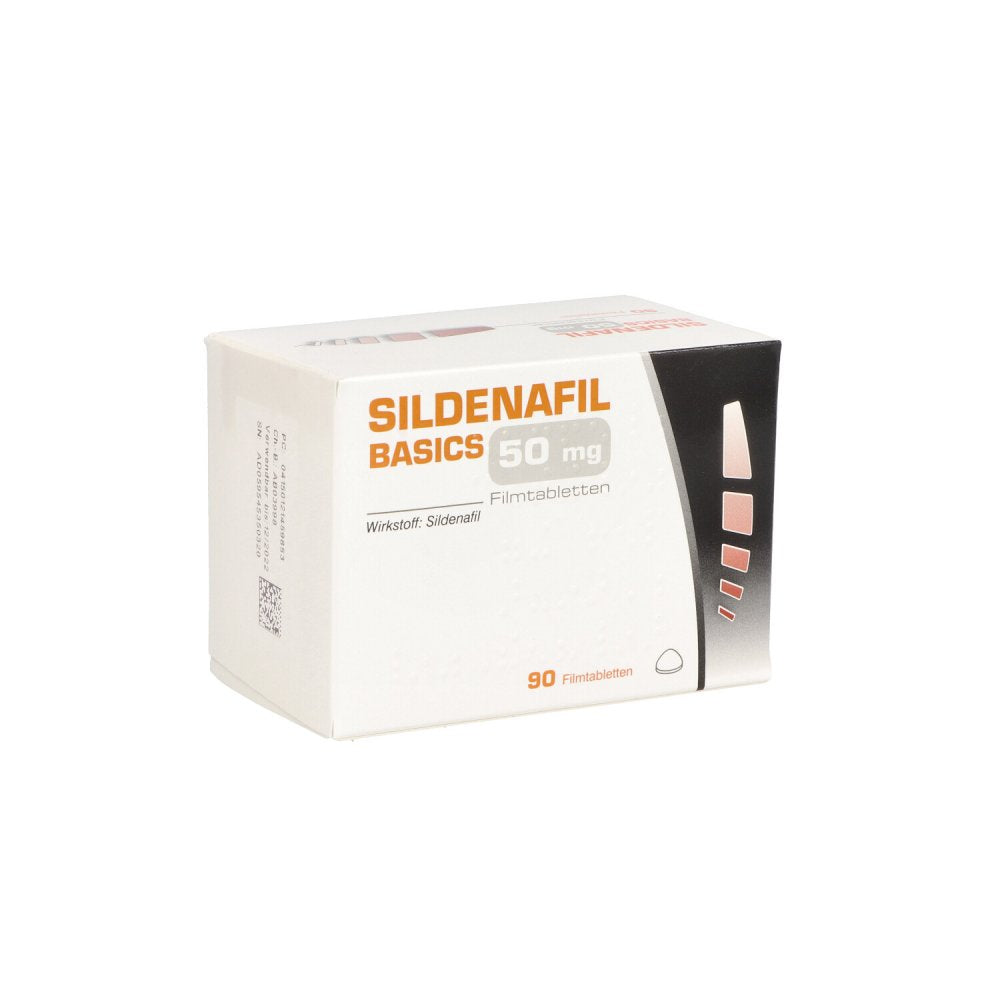 Das Produktfoto zeigt Sildenafil Basics 50 Mg Filmtabletten (90 stk) PZN 12145985