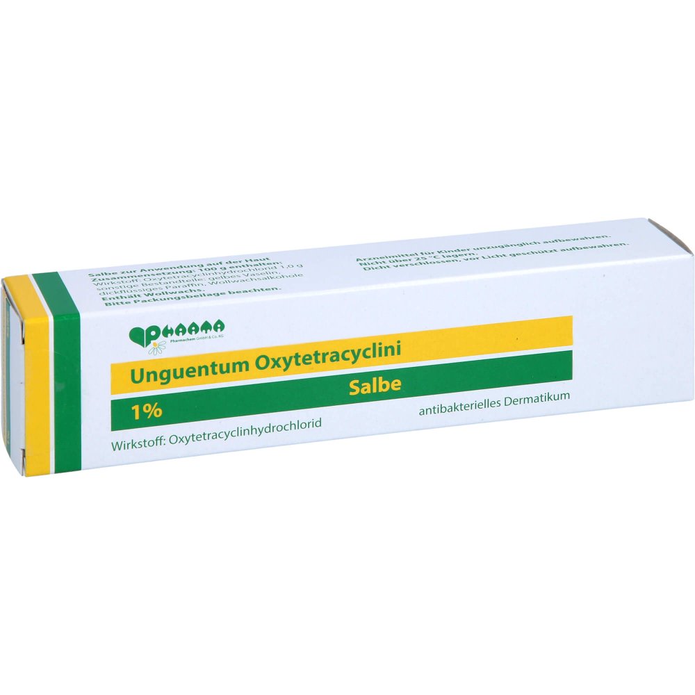 Das Produktfoto zeigt Unguentum Oxytetracyclini (50 g) PZN 12309145