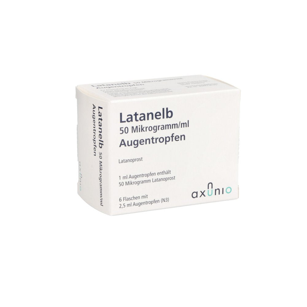 Das Produktfoto zeigt Latanelb 50 Mikrogramm/Ml Augentropfen (6X2.5 ml) PZN 12341396