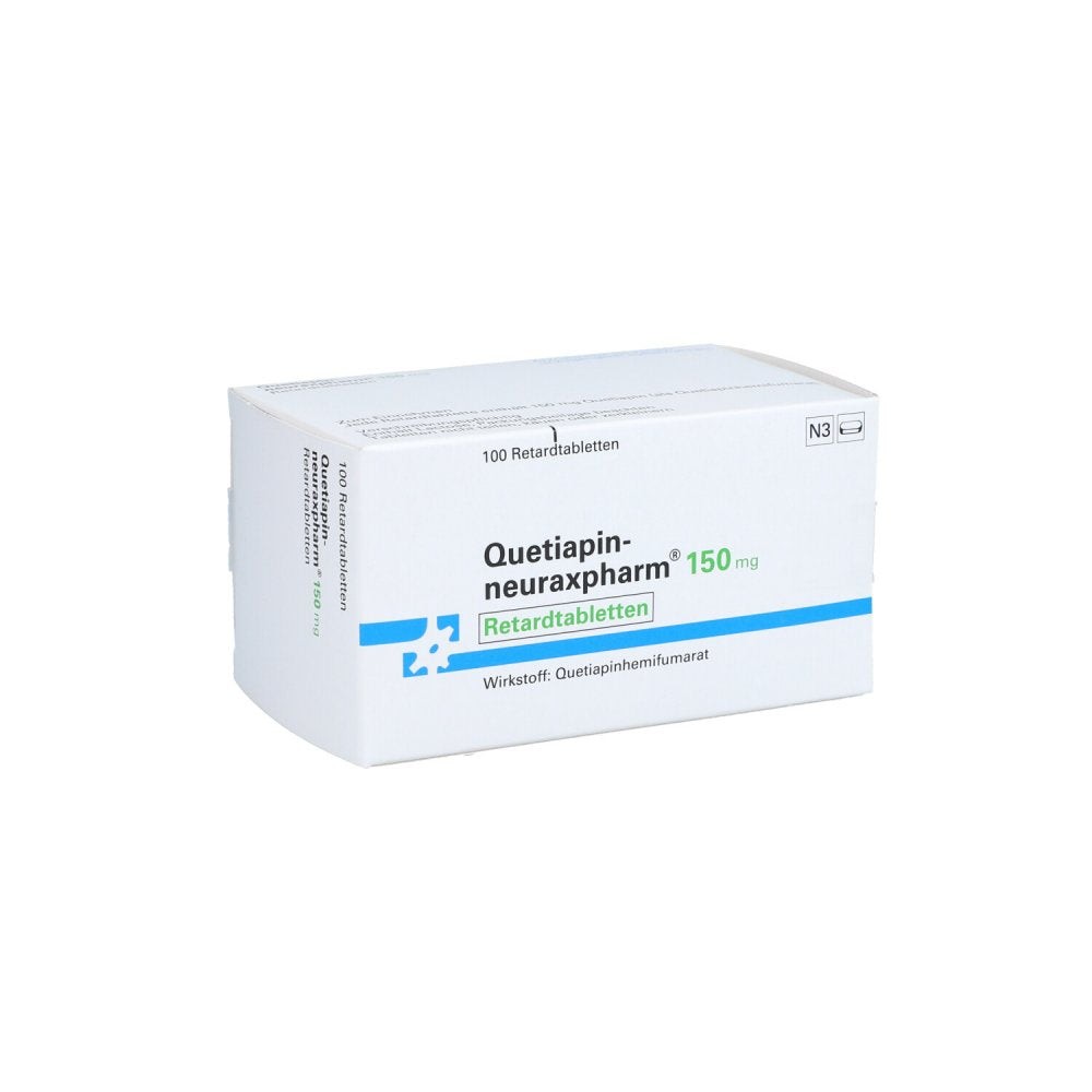 Das Produktfoto zeigt Quetiapin-Neuraxpharm 150 Mg Retardtabletten (100 stk) PZN 12345891