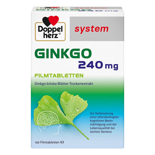 Das Produktfoto zeigt Doppelherz Ginkgo 240 Mg System Filmtabletten (120 stk) PZN 12346979