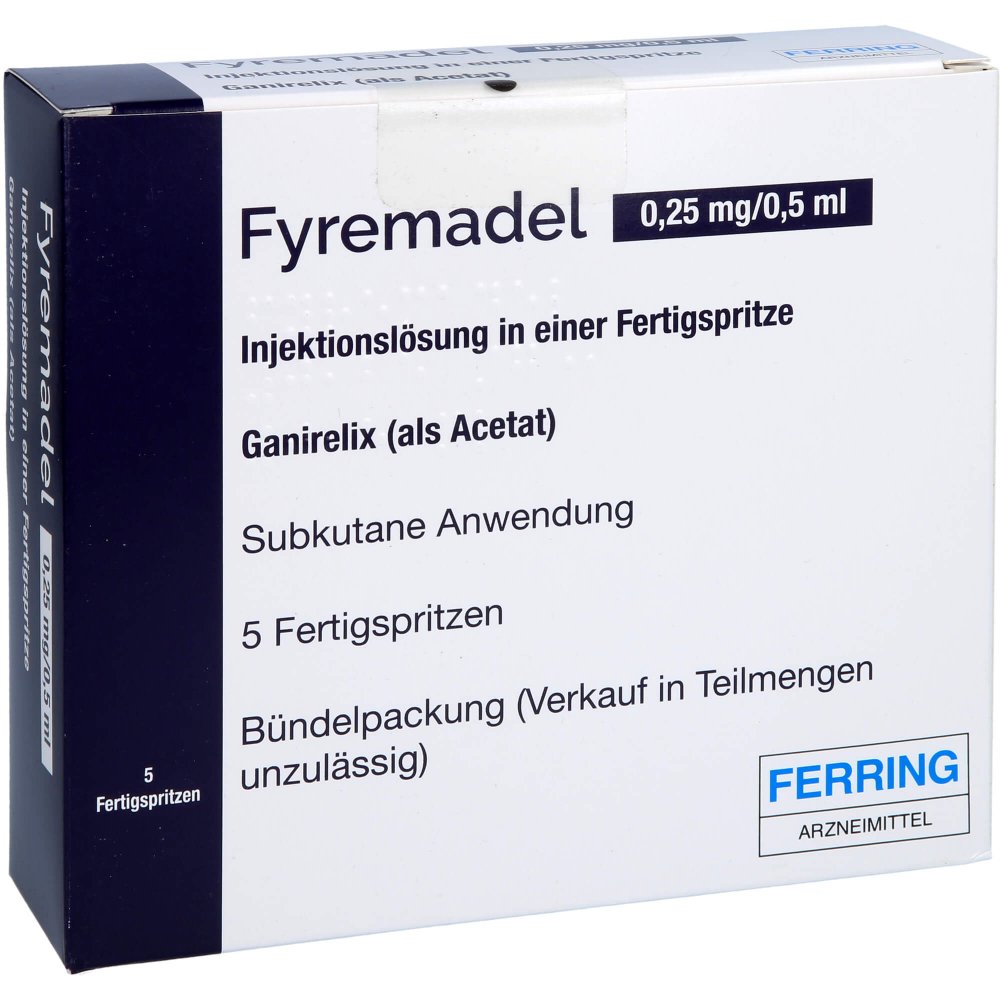 Das Produktfoto zeigt Fyremadel 0,25 Mg/0,5 Ml Inj.-Lsg.I.E.Fertigspr. (5 stk) PZN 12352069