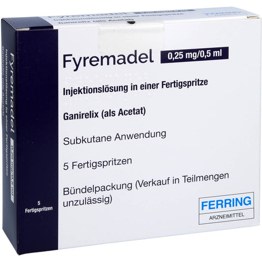 Das Produktfoto zeigt Fyremadel 0,25 Mg/0,5 Ml Inj.-Lsg.I.E.Fertigspr. (5 stk) PZN 12352069