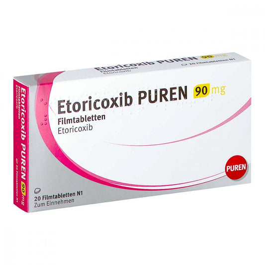 Das Produktfoto zeigt Etoricoxib Puren 90 Mg Filmtabletten (20 stk) PZN 12361714