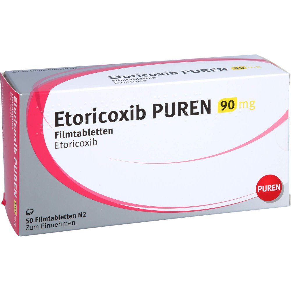 Das Produktfoto zeigt Etoricoxib Puren 90 Mg Filmtabletten (50 stk) PZN 12361720