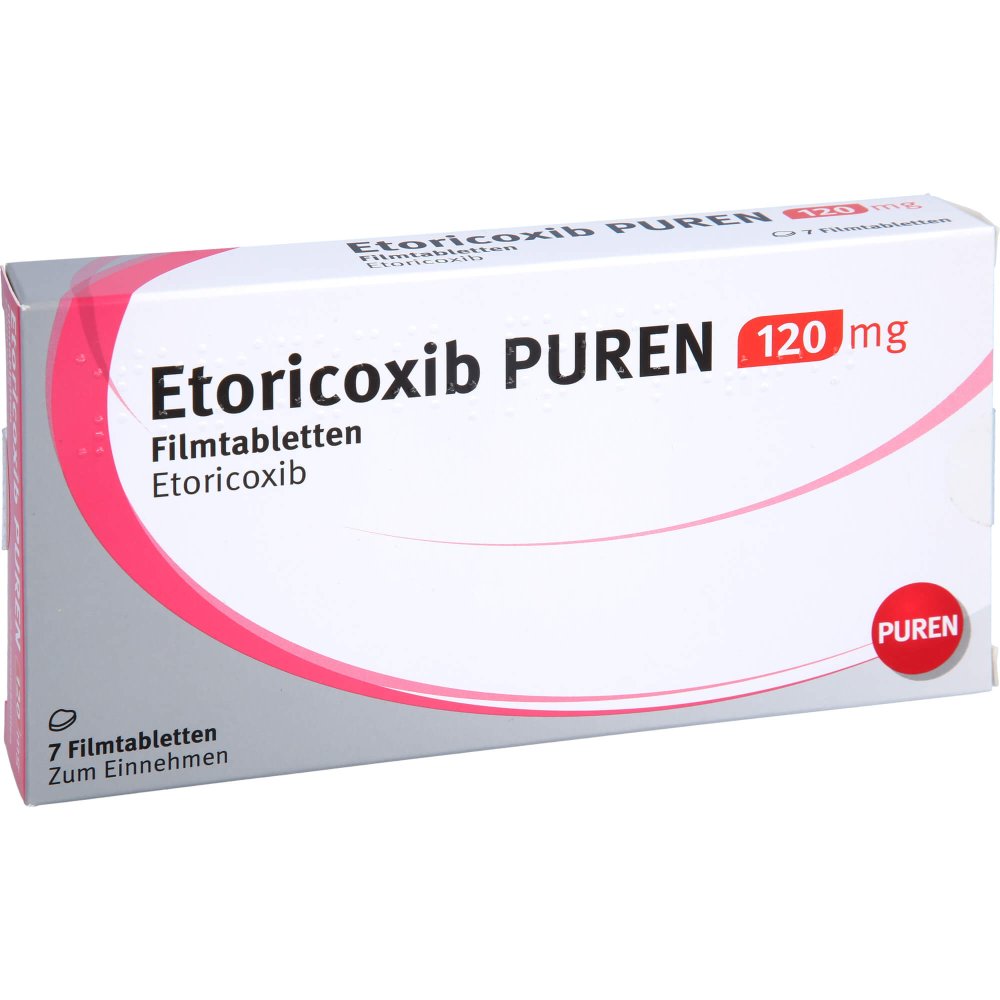 Das Produktfoto zeigt Etoricoxib Puren 120 Mg Filmtabletten (7 stk) PZN 12361743