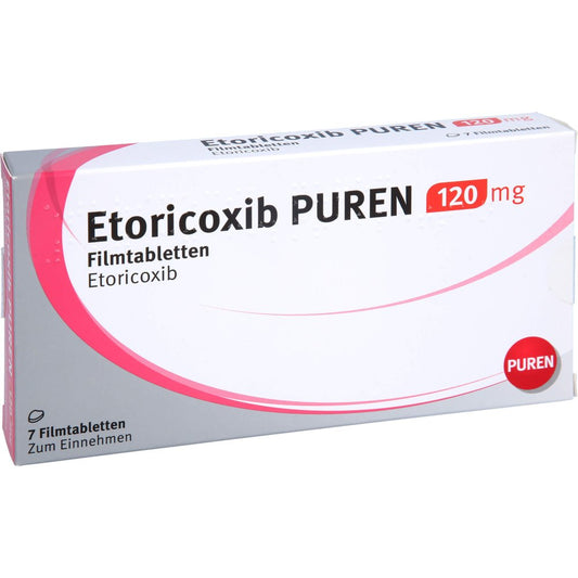 Das Produktfoto zeigt Etoricoxib Puren 120 Mg Filmtabletten (7 stk) PZN 12361743