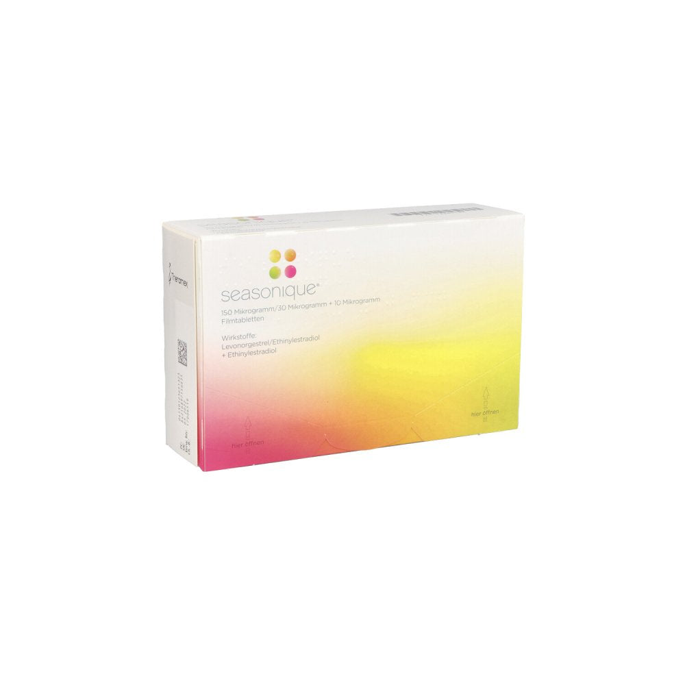 Das Produktfoto zeigt Seasonique 150 Μg /30 Μg+10 Μg Filmtabletten (91 stk) PZN 12365132