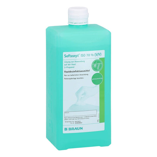Das Produktfoto zeigt Softasept Iso 70% Lösung Z.Anwendung A.D.Haut (1000 ml) PZN 12372617