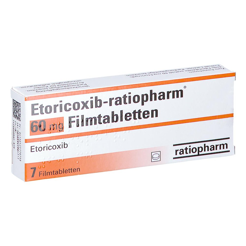 Das Produktfoto zeigt Etoricoxib-Ratiopharm 60 Mg Filmtabletten (7 stk) PZN 12377075