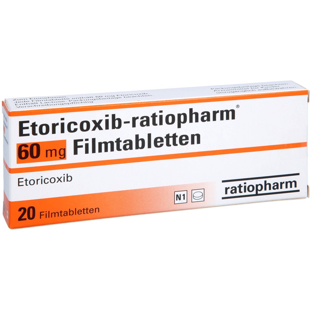 Das Produktfoto zeigt Etoricoxib-Ratiopharm 60 Mg Filmtabletten (20 stk) PZN 12377081