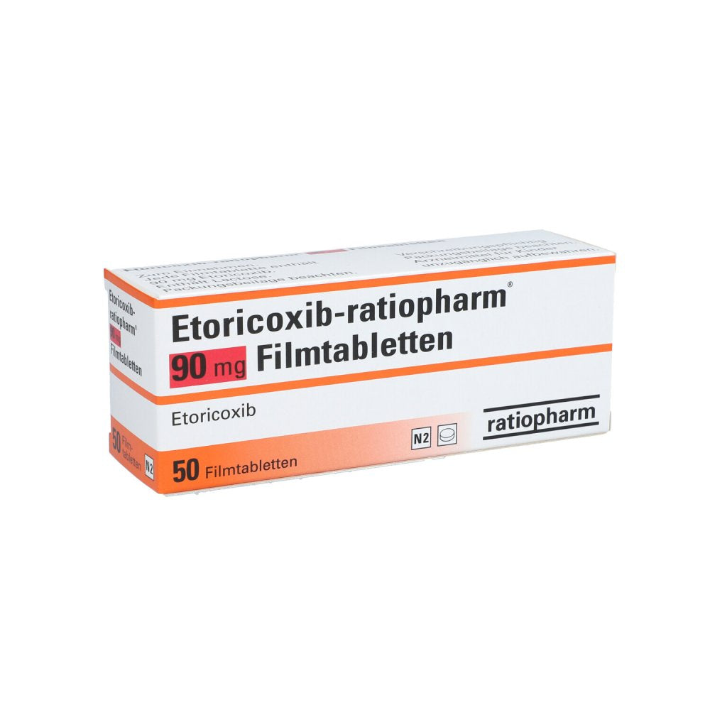 Das Produktfoto zeigt Etoricoxib-Ratiopharm 90 Mg Filmtabletten (50 stk) PZN 12377135