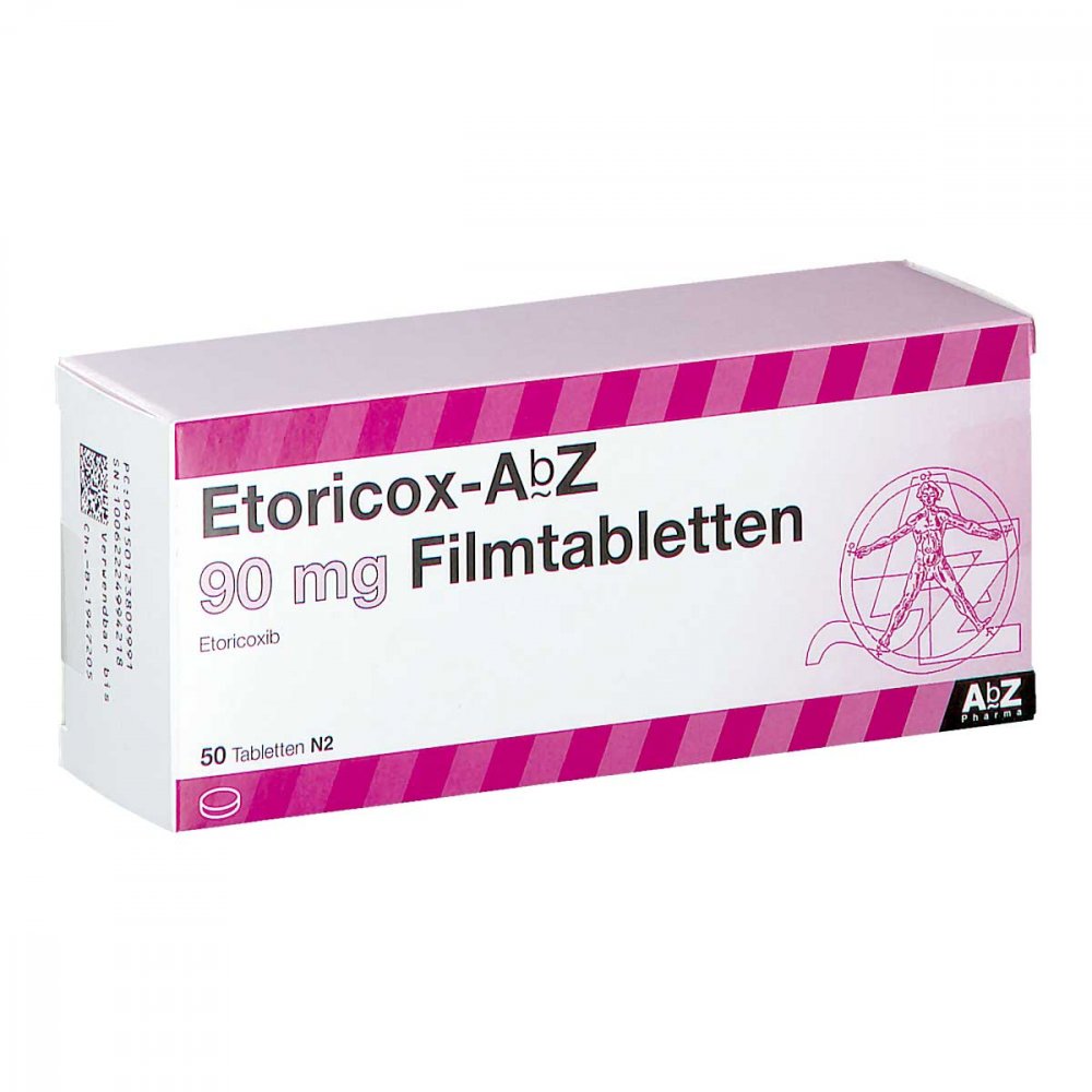 Das Produktfoto zeigt Etoricox Abz 90 Mg Filmtabletten (50 stk) PZN 12380999
