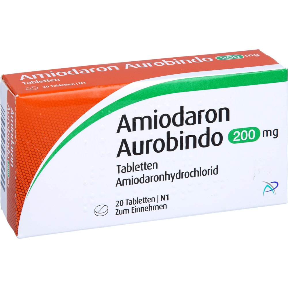 Das Produktfoto zeigt Amiodaron Aurobindo 200 Mg Tabletten (20 stk) PZN 12381467