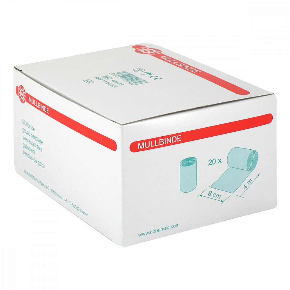 Das Produktfoto zeigt Mullbinden 8 Cmx4 M (20 stk) PZN 12387524