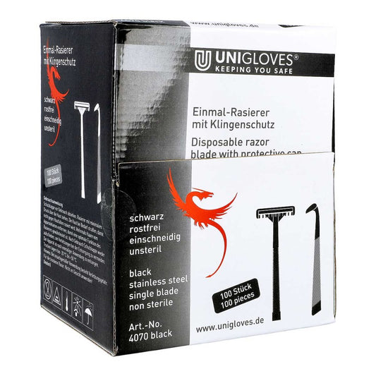 Das Produktfoto zeigt Unigloves Einwegrasierer Schwarz (100 stk) PZN 12387990