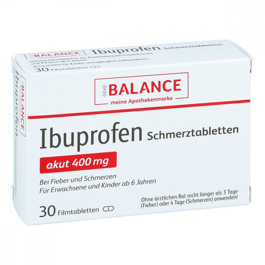 Das Produktfoto zeigt Ibuprofen Schmerztabletten Balance Filmtabletten (30 stk) PZN 12389724