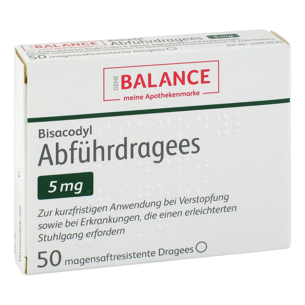 Das Produktfoto zeigt Bisacodyl Abführdragees 5 Mg Balance (50 stk) PZN 12389776