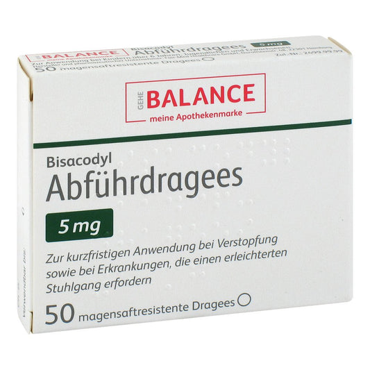 Das Produktfoto zeigt Bisacodyl Abführdragees 5 Mg Balance (50 stk) PZN 12389776