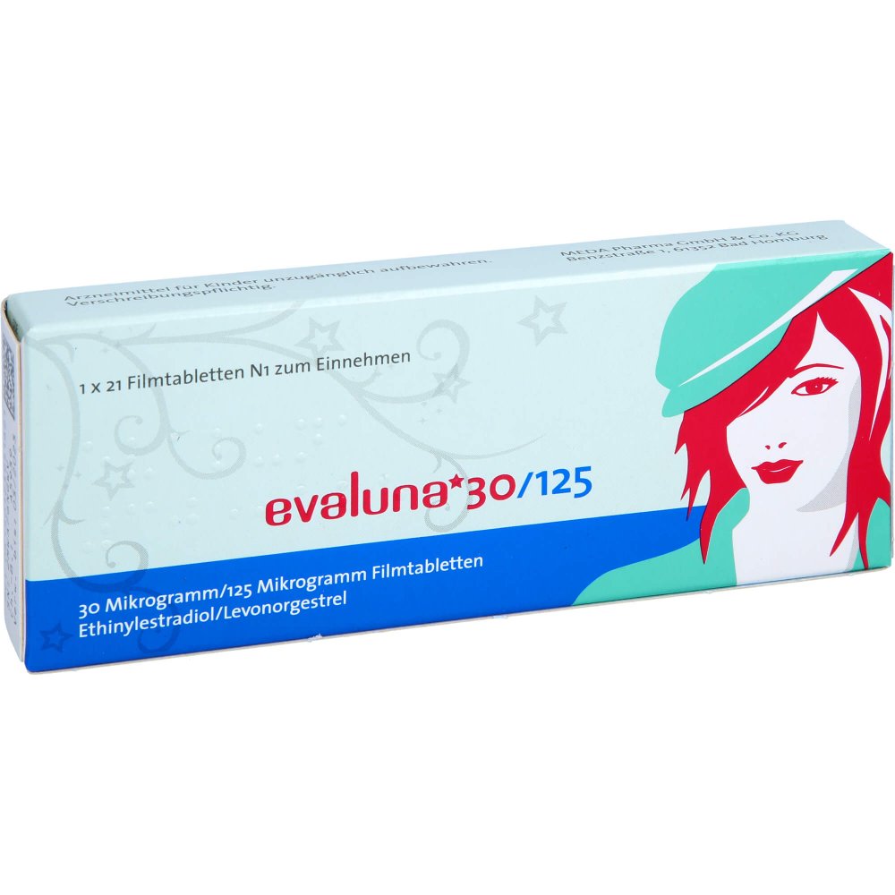 Das Produktfoto zeigt Evaluna 30/125 30 Mikrogramm/125 Mikrogramm Fta (21 stk) PZN 12395162